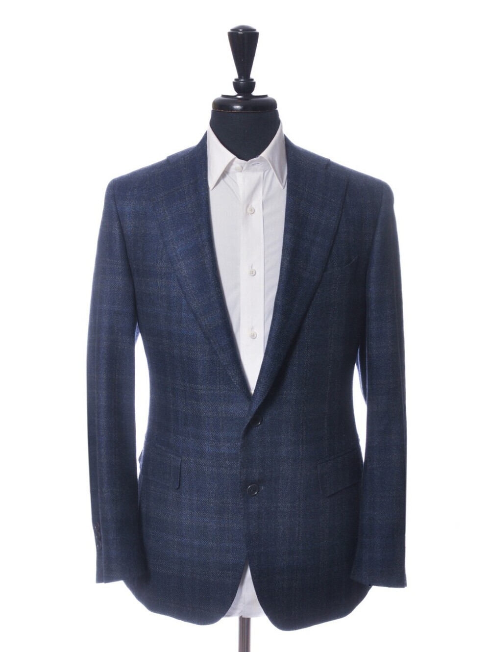 Canali Dark Blue Check Silk Wool Blazer 44R 37942